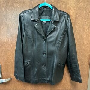 Relativity vintage leather coat jacket - women’s petite large - black 90s Y2K